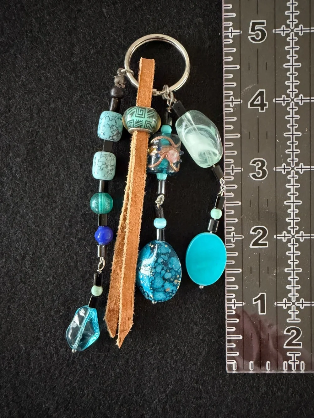 Key Ring Western Style Turquoise Leather 4